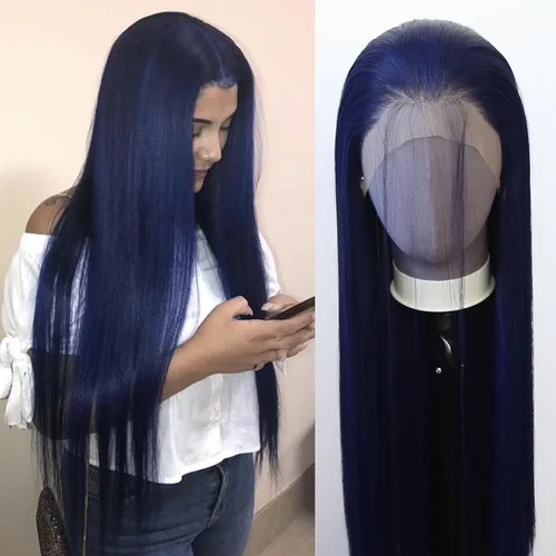 Vista 11 de 99J Peluca larga y lisa 99J color borgoña sintética con encaje frontal, predesfilada con línea de cabello natural para mujeres de moda, cabello