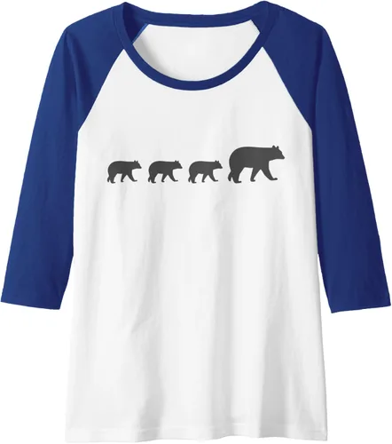 Vista 4 de Mama Bear Camiseta de béisbol raglán de tres cachorros para el día de la madre, Negro, S