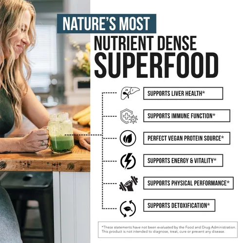 Vista 2 de Polvo de espirulina orgánica – Hecho con espirulina Parry®, conocida por su pureza superior y densidad de nutrientes – Agricultura vegana – No