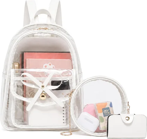 Vista 11 de I IHAYNER Mochila de cuero de moda de 3 piezas con lazo para niñas, mochila, bolso para mujer, mochila para damas, bolsa de hombro Beige
