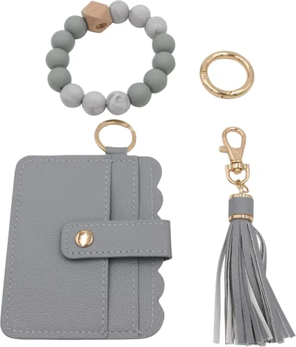 Vista 3 de Real Sic Pulsera de pulsera llavero billetera, soporte para tarjetas de crédito con cuentas de silicona, funda multifuncional de moda para tarjetas