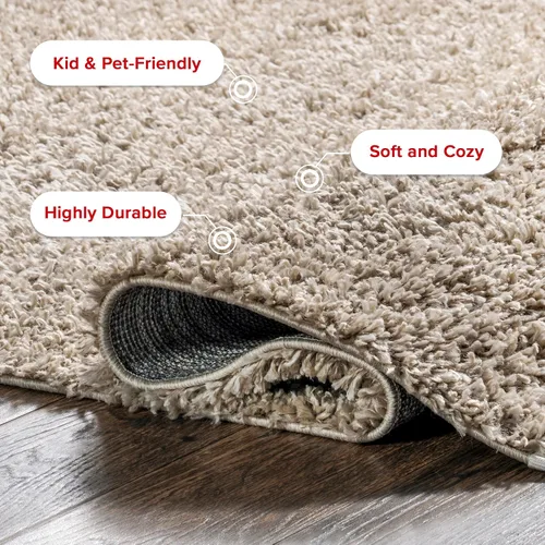 Vista 3 de NULOOM Neva Alfombra de Área Shag Moderna con Borlas, 8' Cuadrada, Beige Neva Beige