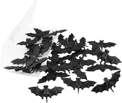 Vista 5 de Murciélagos 3D negros pequeños para decoración de Halloween, murciélagos artificiales de plástico para manualidades, broma espeluznante y aterradora