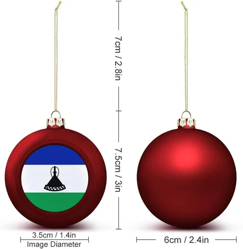 Vista 2 de Adornos de bola de Navidad de Lesotho roja, adorno de bola de bandera de Lesotho, adornos de Navidad de bandera nacional para árbol de Navidad, Año