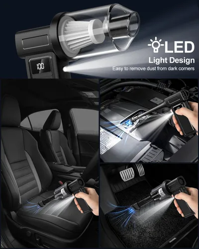 Vista 7 de Aspirador de aire eléctrico comprimido y aspiradora de mano para automóvil, batería 2 en 1-10000 mAh, 180000 rpm, soplador de aire echargeable de 4