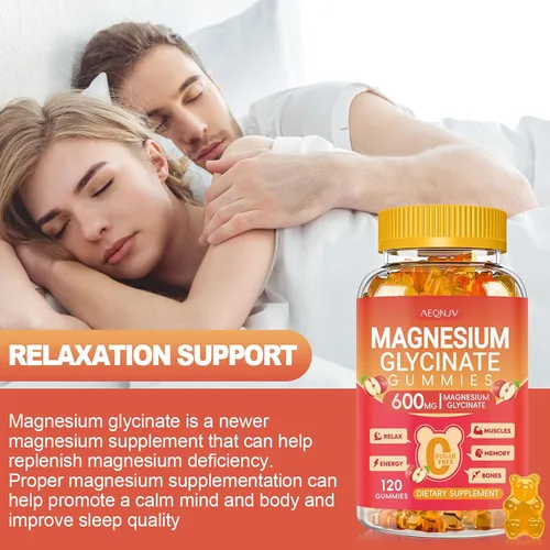 Vista 6 de Gomitas de glicinato de magnesio de 600 mg de alta absorción, glicinato de magnesio para mujeres y hombres con vitamina D, B6 y CoQ10 para adultos