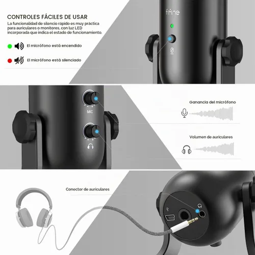 Vista 3 de FIFINE Micrófono de podcast USB K678 para grabación en streaming