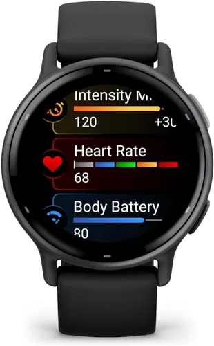 Vista 2 de Garmin vívoactive 5, reloj inteligente GPS de salud y fitness, pantalla AMOLED, hasta 11 días de batería (renovado) (negro)