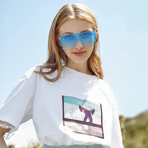 Vista 5 de OuShiun cuadrado de gran tamaño sin montura gafas de sol retro moda superior plana grandes sombras para mujeres hombres protección UV