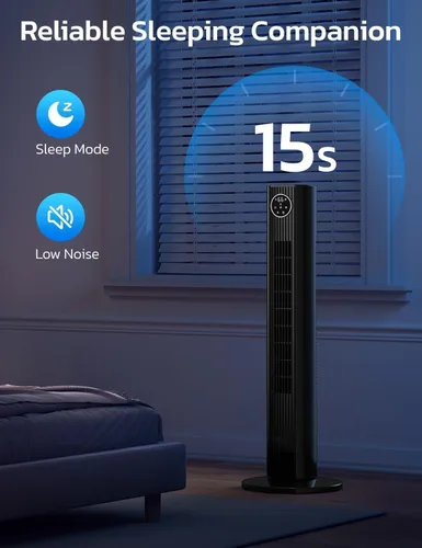 Vista 4 de ZAFRO Ventilador de torre para dormitorio, ventilador oscilante de 90° con 4 modos, 3 velocidades, velocidad de 25 pies/s, temporizador de 12 horas