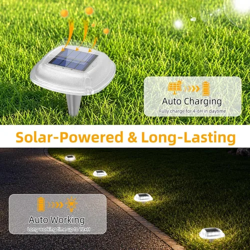 Vista 3 de Lacasa Solar Deck Lights, 4 Pack Dock Step Driveway Pathway Garden Lights Cool White & Warm White