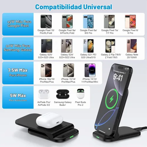 Vista 7 de Base de carga inalámbrica plegable Samsung de carga rápida para Samsung Galaxy S25 Ultra S24 FE S23 S22 S21 S20 Z Flip7, estación de carga