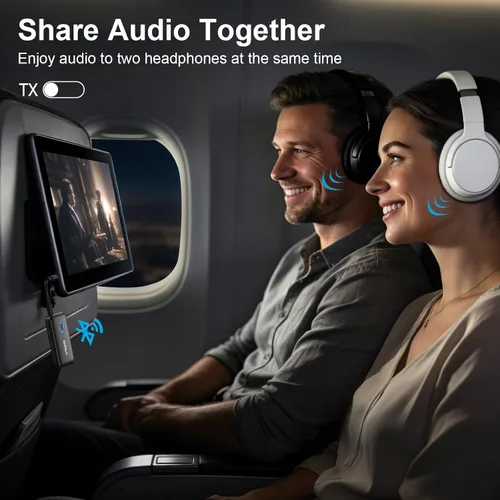 Vista 3 de YMOO Adaptador Bluetooth de avión para AirPods, transmisor Bluetooth receptor para TV, con aptX adaptativo y baja latencia, adaptador de audio