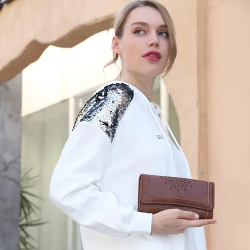 Vista 6 de Aphison - Cartera larga de cuero suave RFID para mujer, con caja de regalo
