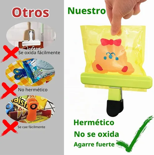 Vista 3 de Paquete de 9 clips herméticos para bolsas de chips, 3 grandes y 6 pequeños, varios