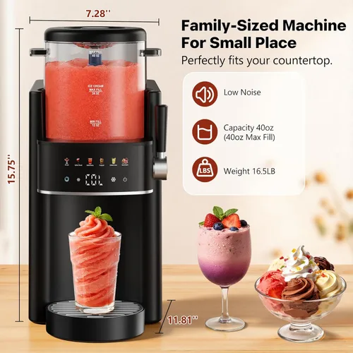 Vista 11 de Máquina para granizar, máquina de helados, máquina de granizado para el hogar y las familias, no necesita hielo con enfriamiento rápido y control