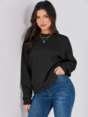 Vista 8 de ANRABESS Suéter de manga larga Dolman de gran tamaño para mujer, cuello redondo, hombros caídos, ajuste holgado, ropa de otoño 2023