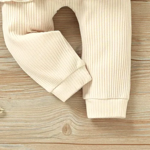 Vista 6 de Aalizzwell Conjunto de mameluco acanalado para bebés y niñas prematuros, para otoño e invierno Beige