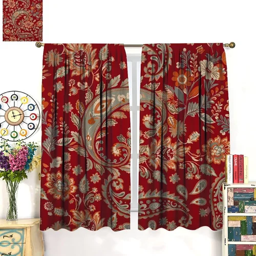 Vista 17 de Cortinas opacas con estampado de flores de cachemira, estampado de cachemira sobre fondo blanco, para decoración del hogar, cocina, restaurante