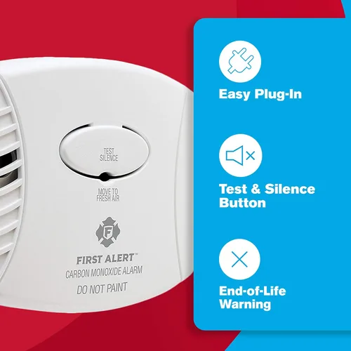 Vista 3 de FIRST ALERT Detector de monóxido de carbono enchufable, 3 unidades (paquete de 1), CO600, blanco, 6.75 x 6.9 x 9 pulgadas
