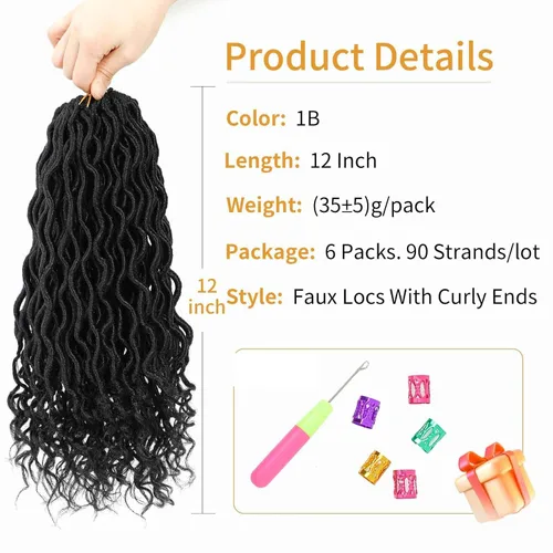 Vista 2 de Cabello Corto de Locs Falsos para Crochet Pre-Enrollado 12 Pulgadas 6 Paquetes Cabello de Locs de Diosa para Crochet Locs Falsos Suaves con Puntas