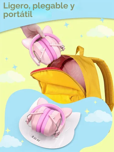 Vista 9 de Dr.meter EM200 Noise Cancelling Headphones for Kids Cute Cat Ear Muffs Rosa