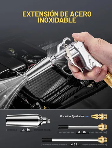 Vista 4 de Pistola de aire de alto volumen con potente boquilla Venturi y 2 extensiones de acero