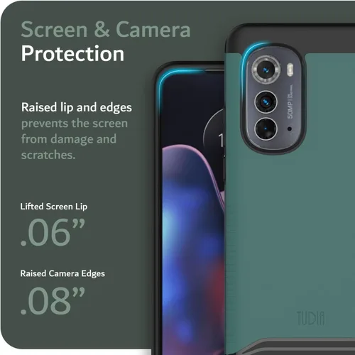 Vista 6 de TUDIA DualShield Merge - Funda protectora para Motorola Edge 2022, a prueba de golpes, grado militar, delgada, antideslizante, de doble capa, Verde