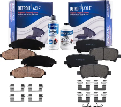 Vista 23 de Detroit Axle - Pastillas de freno para Ford F-150 99-03, 02 Lincoln Blackwood, Pastillas de freno de cerámica delanteras y traseras con repuesto