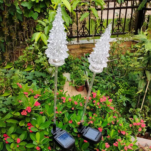 Vista 3 de Luces decorativas solares, luces de estaca de jardín impermeables para exteriores, luces solares para árbol de Navidad, 2 paquetes, luces LED
