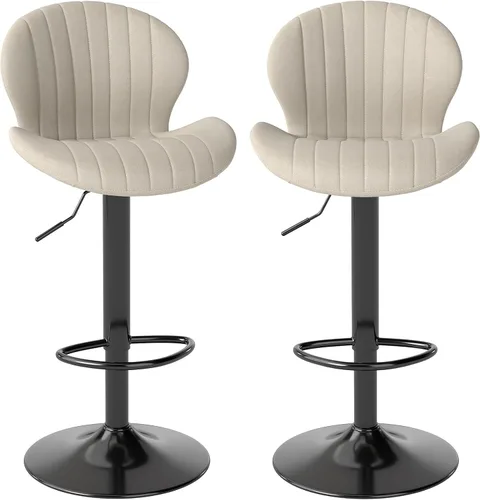 Vista 8 de Youhauchair Juego de 2 taburetes de bar modernos, taburetes de bar giratorios de altura ajustable de terciopelo, sillas de encimera de isla