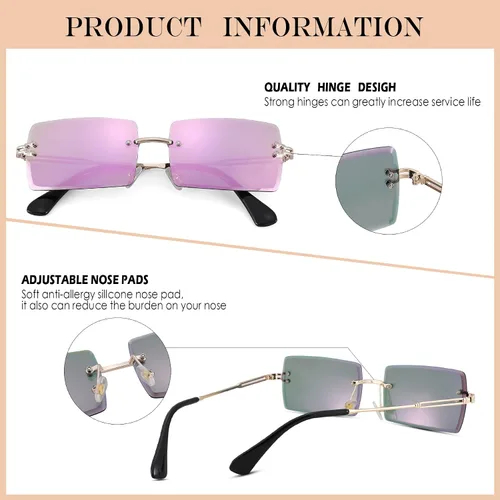 Vista 4 de Gafas de sol rectangulares para hombres/mujeres, gafas de sol pequeñas sin montura cuadrada