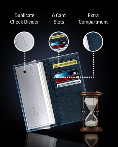 Vista 3 de Funda de cuero genuino para hombres y mujeres Funda para libro de cheques para duplicar cheques, billetera RFID