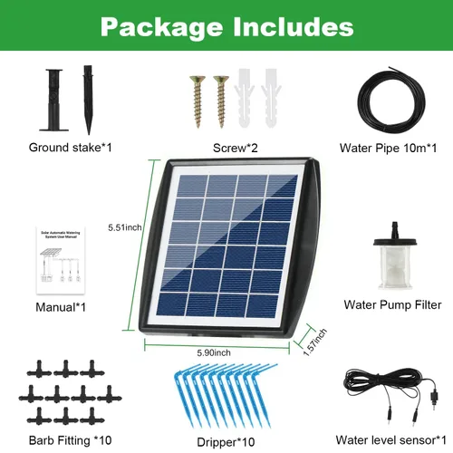 Vista 6 de Sistema de riego por goteo alimentado por energía solar, accesorios de invernadero al aire libre, compatible con 15 macetas y 6 modos de temporizador