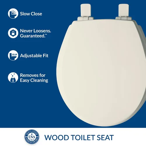 Vista 2 de Asiento de inodoro Mayfair Cassel con cierre lento, fácil de limpiar, asiento de madera antideslizante premium, fácil de instalar, fabricado en EE.
