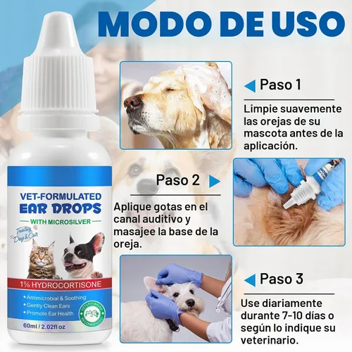 Vista 5 de Gotas de tratamiento de infección de oído de gato y perro, infecciones de oído de perro con hidrocortisona al 1%