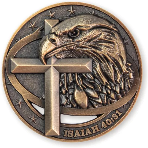Vista 3 de Moneda de desafío cristiano de águila calva americana chapada en color dorado antiguo, paquete de 10 unidades a granel, fuerza inspiradora y fe