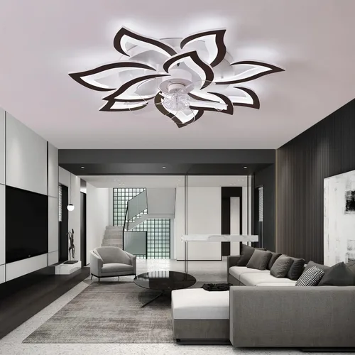 Vista 5 de Ventiladores de techo de 32 pulgadas con luces y control remoto, moderno ventilador de techo de montaje empotrado con luz LED regulable, 3