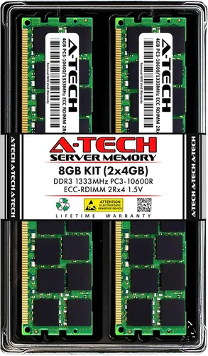 Vista 16 de A-Tech 4GB DDR3 1333MHz PC3-10600R ECC RDIMM 1Rx4 Rango único 1.5V Registrado DIMM 240-Pin Módulo de actualización de memoria RAM de servidor