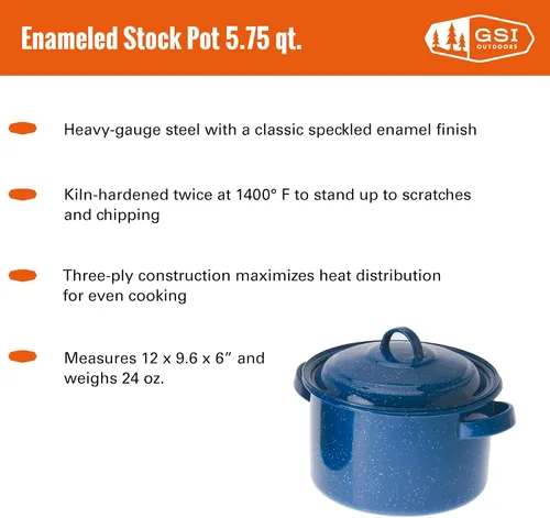 Vista 2 de GSI Outdoors Olla esmaltada I Gourmet Camping, olla de 5.75 cuartos de galón esmaltados