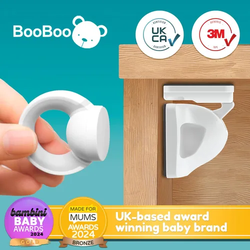 Vista 6 de Booboo Baby Cerraduras magnéticas de seguridad para niños con 4 cerraduras + 1 llave, a prueba de bebés para cocina, armarios y cajones, instalación