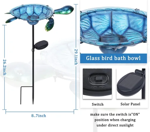 Vista 3 de MUMTOP Baño solar para pájaros al aire libre, pequeño comedero para pájaros con estaca de metal de tortuga para decoración exterior de jardín y patio