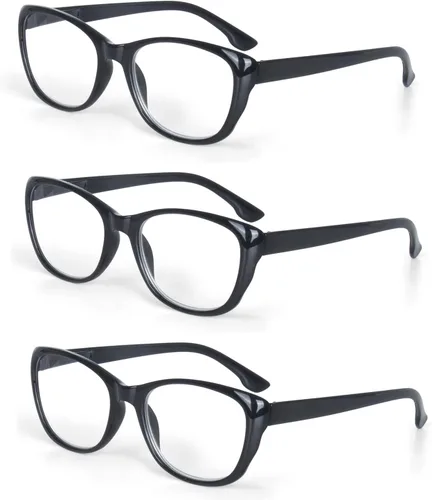 Vista 2 de Paquete de 3 lentes de lectura estilo ojo de gato, lectores de plástico con diseño de moda con bisagra de resorte para mujer