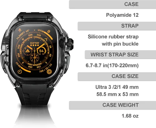 Vista 3 de B-BR - Funda y correa resistentes de diseño translúcido compatible con Apple Watch Ultra 3/2/1 de 1.732 pulgadas, protector militar de lujo táctico