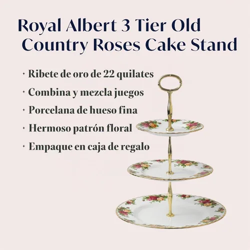 Vista 2 de Royal Albert - Soporte de tartas de tres pisos con diseño de rosas del viejo país