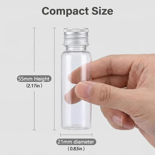 Vista 2 de 12 botellas de plástico transparente recargables vacías con tapa de rosca de aluminio, tarros pequeños, contenedor pequeño de viaje (0.3 fl oz)