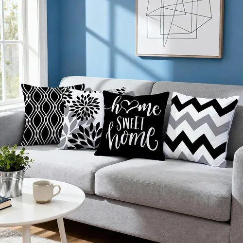 Vista 7 de Hexagram Juego de 4 fundas decorativas negras con diseño geométrico negro de 16 x 16 pulgadas, fundas decorativas para cojín de estilo bohemio