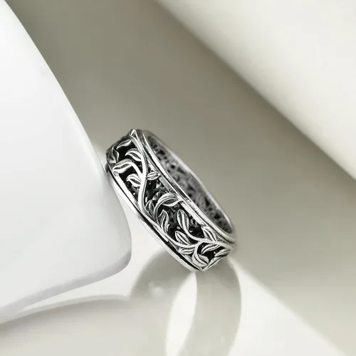 Vista 3 de YAFEINI Fidget Ring Sterling Silver Anxiety Ring Filigree LeavesHeartbeat Anxiety Ring semicolon Spinner Band Ring Spinner Ring Relieving Stress