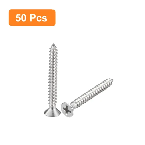 Vista 3 de uxcell Tornillos de chapa de cabeza plana #4x1, 50 tornillos de madera Phillips Drive Tornillos de acero inoxidable 304 Autoperforantes