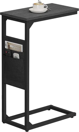 Vista 9 de TUTOTAK - Mesa auxiliar en forma de C, mesa lateral para sofá, mesa de sofá con bolsa de almacenamiento, bandeja para TV para sala de estar, Negro
